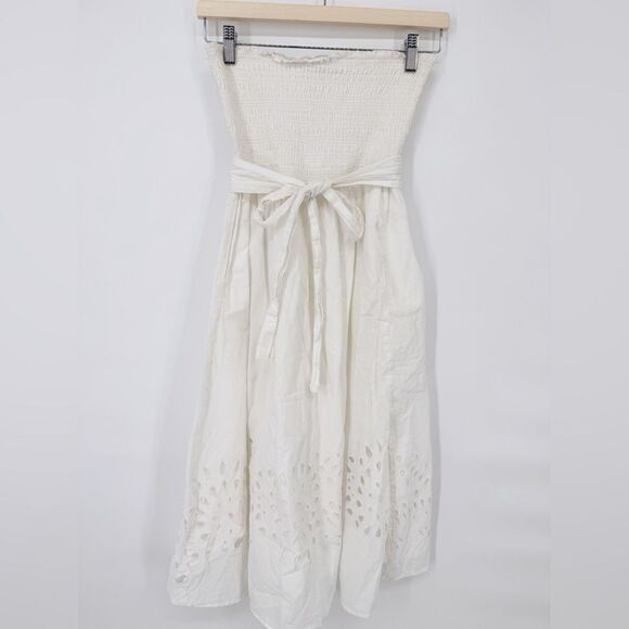 Thakoon Collective Eyelet Tie Waist Dress White Strapless Cotton Sz 0 - Picture 7 of 13